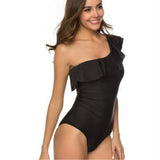 New One Shoulder Solid  Bikini Sets Swimsuit Women Ruffle Swimwear One Pieces Girl Beach Bathing Suit Beachwear