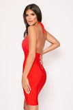 Casela - Red Halterneck Lycra & Bandage Dress