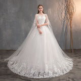 Wedding Dress With Long Cap Lace Wedding Gown With Long Train Embroidery Princess Plus Szie Bridal Dress