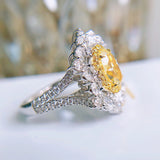 New high-end carat big pigeon egg ring, rich inlaid synthetic Ascher yellow diamond colorful jewelry