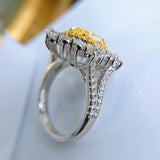 New high-end carat big pigeon egg ring, rich inlaid synthetic Ascher yellow diamond colorful jewelry