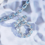 New light luxury micro-encrusted diamond sea blue row ring Princess Galaxy lace lace aquamarine bracelet color treasure ring