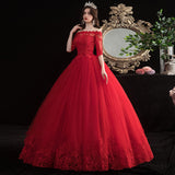 Vestido De Noiva  New Red Lace Wedding Dress Elegant Boat Neck Half Sleeve Appliques Plus Size Simple Slim Bride Ball Gown L