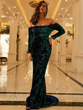 Off Shoulder Iridescent Sequin Fishtail Prom Dress FT20245