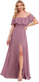 Women's Maxi Off The Shoulder Prom Bridesmaid Dress with Thigh High Slit 00968