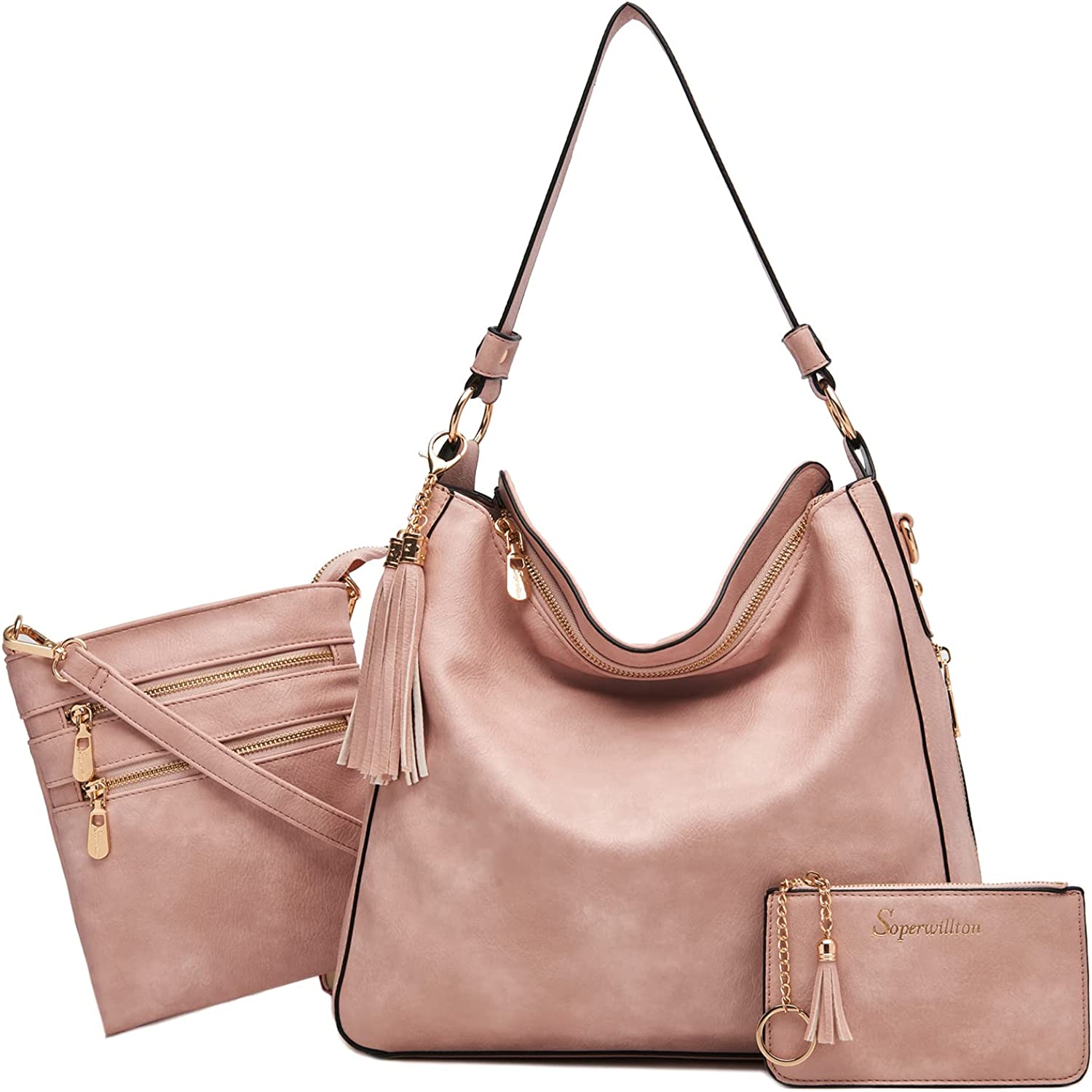 Handbags for Women Large Bucket Shoulder Bag Faux Leather Hobo bag Ladies Crossbody Bag 3pcs Purse Set