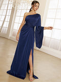 One Shoulder Split Maxi Blue Mermaid Dress XH2245