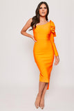 Mariella - Orange One Shoulder Bandage Midi Dress