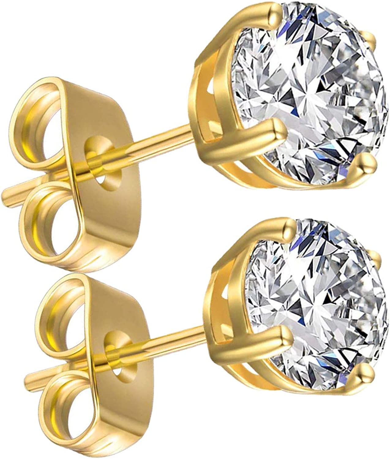 18K White Gold Plated Hypoallergenic CZ Studs Earrings, 925 Sterling Silver Cubic Zirconia Earrings, Simulated Diamond Stud Earrings Jewellery for Her Women