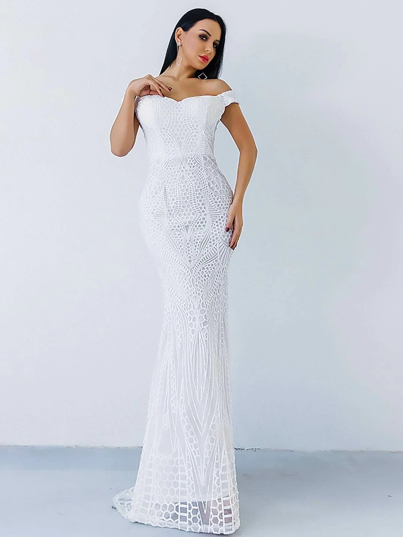 Off Shoulder Sequin Mermaid Bodycon Prom Dress FT4912