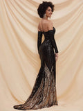 Off Shoulder Colorblock Sequin Mermaid Hem Prom Dress M0296