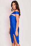 Hope - Royal Blue Off The Shoulder Thigh Split Bandage Dress