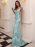 Backless Spaghetti Strap Mermaid Sequin Prom Dress M0645