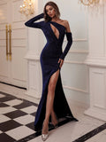 Elegant Bust Cut Out Split Sequin Prom Dress M0543