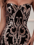 Zip Back Damask Black Maxi Sequin Prom Dress FT8888