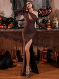 Elegant Bust Cut Out Split Sequin Prom Dress M0543