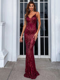 Mermaid Hem Sequin Gold Maxi Prom Dress M01737