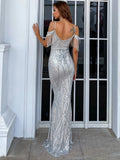 Fringe Trim Mermaid Hem Sequins Prom Dress M01735