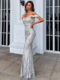 Fringe Trim Mermaid Hem Sequins Prom Dress M01735