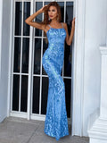 Zip Back Scroll Print Sequin Cami Prom Dress M01744