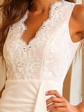 Eyelet Embroidery Draped Split White Mermaid Prom Dress XH1240