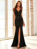 Bow Front Backless Split Black Prom Dress M01859