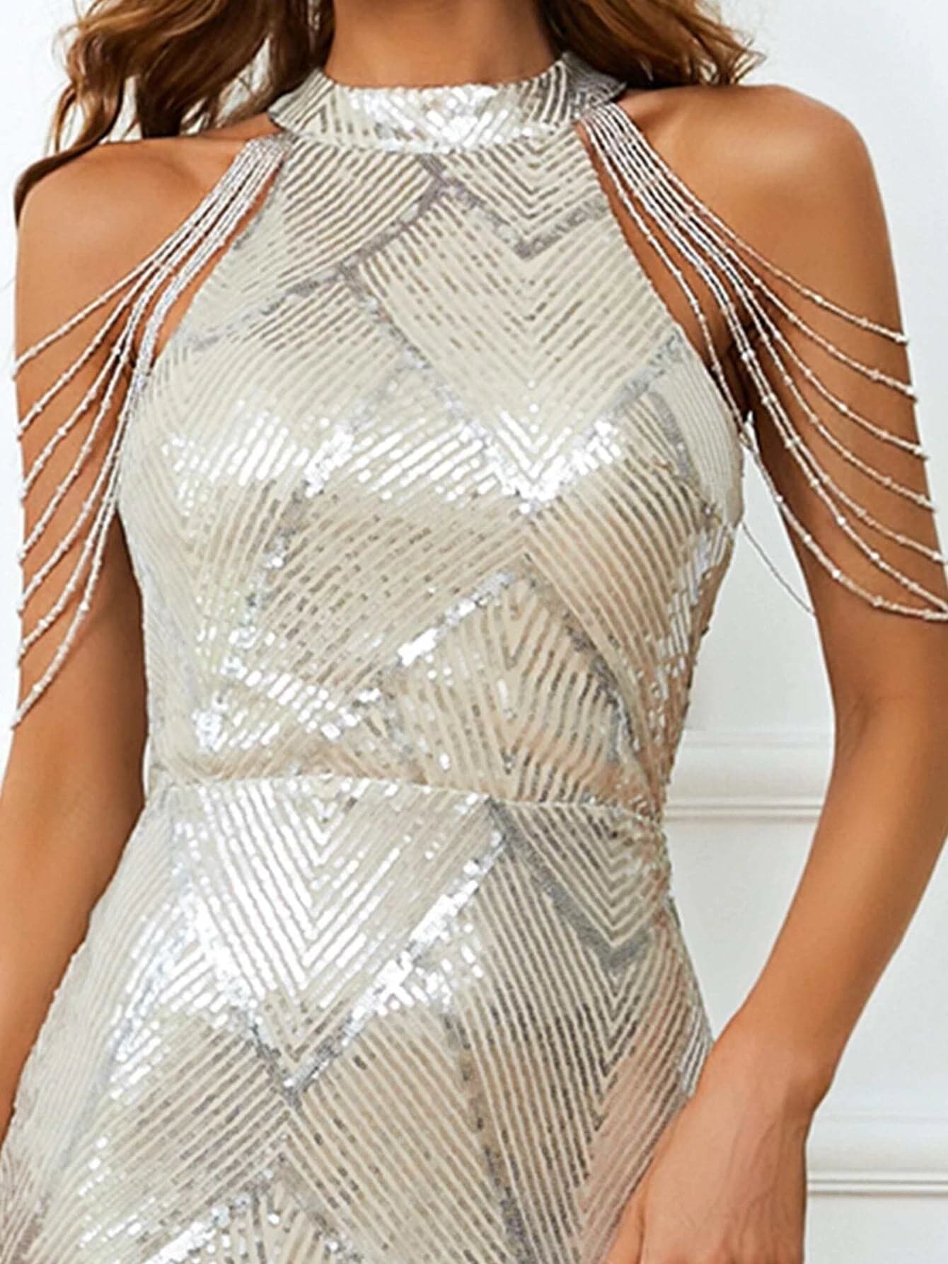 Halter Neck Sequin Mermaid Gold Prom Dress M01081