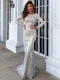 Long Sleeve Round Neck Mermaid Maxi Sequins Dress M01757