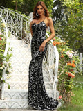 Back Lace Up Deep V Neck Sequins Maxi Prom Dress XH1166 sequin dress