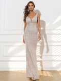 Deep V Neck Mermaid Backless Sequin Prom Dress M01950