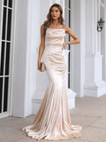 Solid Backless Floor Gold Maxi Knit Prom Dress XJ512