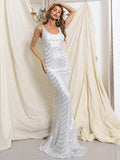 Deep V Neck Sleeveless Mermaid Sequin Maxi Black Prom Dress M0731