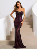 Strapless Mermaid Sequin Purple Maxi Prom Dress XH1324