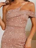 Formal One Shoulder Split Thigh Sequin Prom Dress M01860