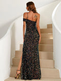 Formal One Shoulder Split Thigh Sequin Prom Dress M01860