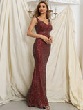 Deep V Neck Mermaid Backless Sequin Prom Dress M01950