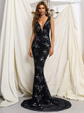 Formal V-Neck Sleeveless Sequin Mermaid Evening Dress XJ637