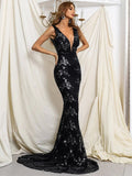 Formal V-Neck Sleeveless Sequin Mermaid Evening Dress XJ637