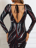 Missord Tie Backless Sequin Mermaid Black Formal Evening Dress XH1560