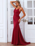 Split Thigh Cami Red Maxi Knit Prom Dress XH1535