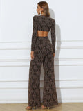 Sexy Cut-Out Wide Leg Long Sleeve Multicolor Jumpsuit XH1376