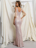 Cold Shoulder Maxi Sequin Mermaid Dress M01958