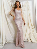 Cold Shoulder Maxi Sequin Mermaid Dress M01958
