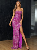 Lace Up Backless Sequin Tube Pueple Maxi Prom Dress XH1578
