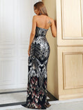 Strapless Black Sequin Maxi Evening Dress XH1562