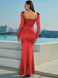 Puff Long Sleeve Split Black Mermaid Prom Dress XJ979 S-4XL