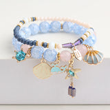 Summer Vacation Beach Bracelet Shell Little Girl Pendant Burst Bead Sweet Romantic Set & Crystal Bracelet for women jewelry