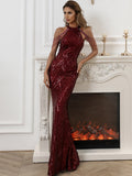 Halter Neck Sequin Mermaid Gold Prom Dress M01081