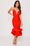 Ivy - Red Plunge Extreme Fishtail Bandage Dress