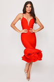 Ivy - Red Plunge Extreme Fishtail Bandage Dress